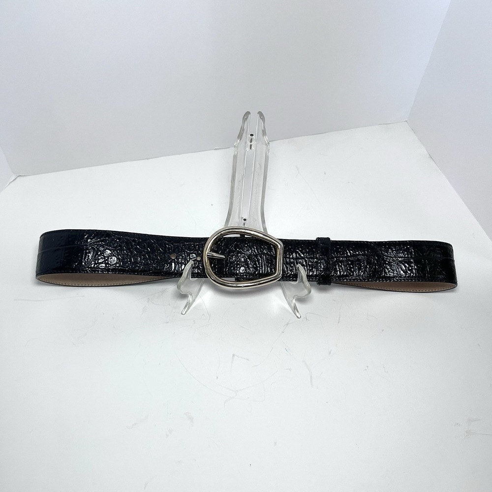 Doncaster Black Crocodile Embossed Leather Belt Women's Large Silver Oval Buckle